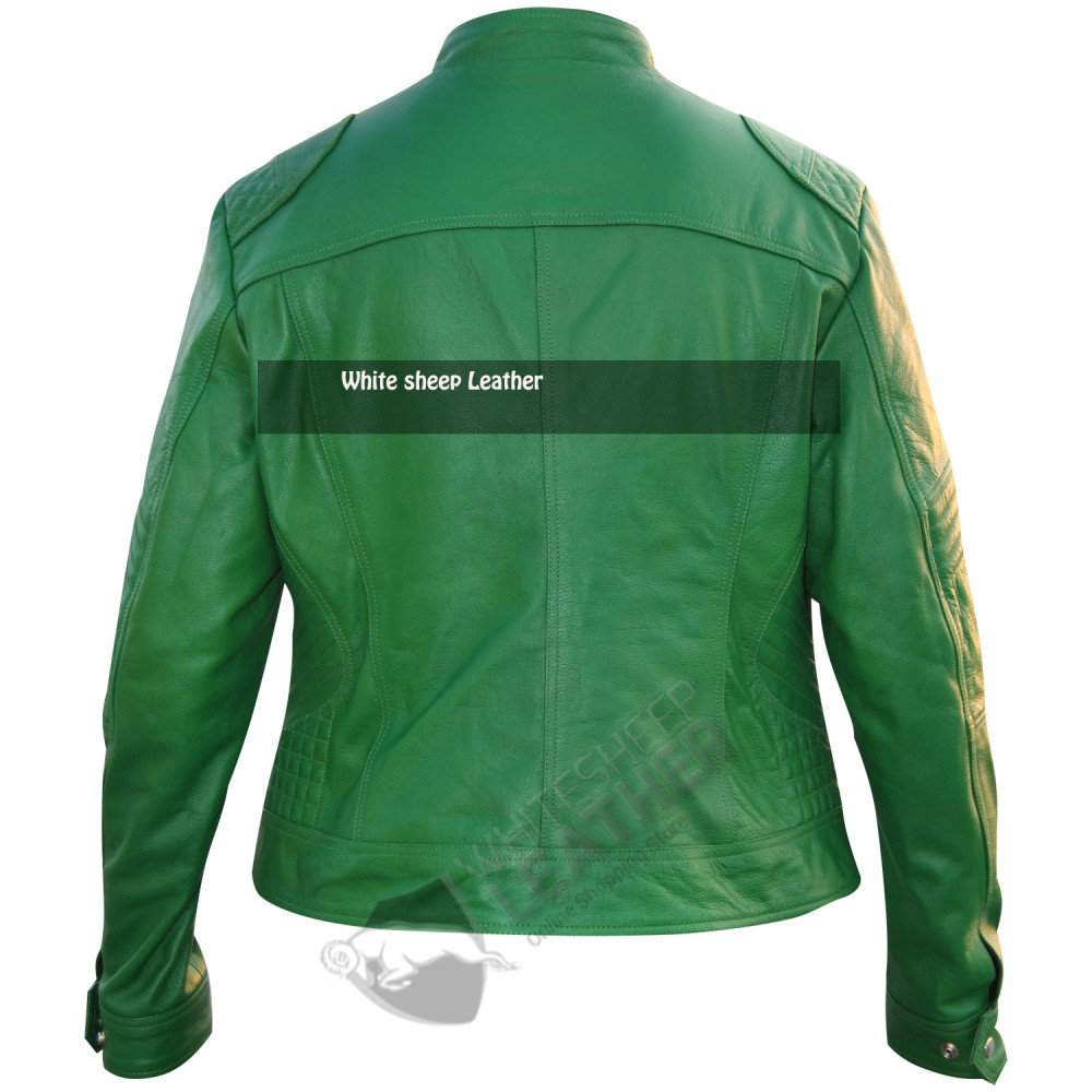 Ladies Green Motorcycle Leather Jacket
